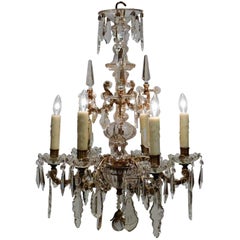 Antique Louis XVI Style Six-Light Bronze and Crystal Chandelier, France, circa 1890