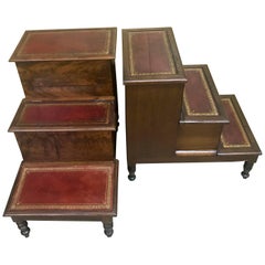 Near Pair of Regency Style Leather and Mahogany Library Steps
