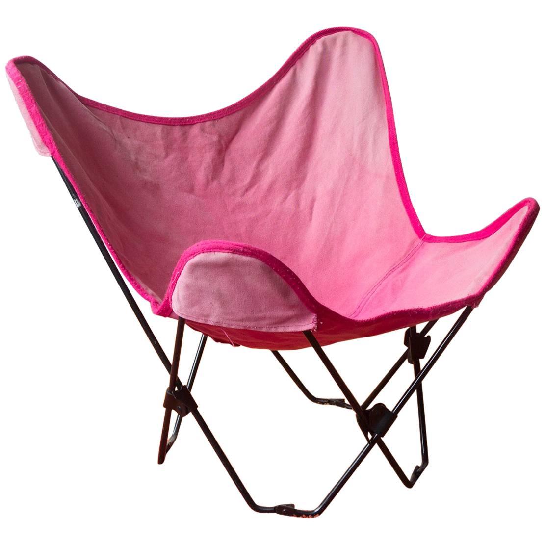 1960, Hardoy, Ferrari, Black Foldable Children Butterfly Chair with Pink Cover