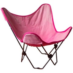 1960, Hardoy, Ferrari, Black Foldable Children Butterfly Chair with Pink Cover