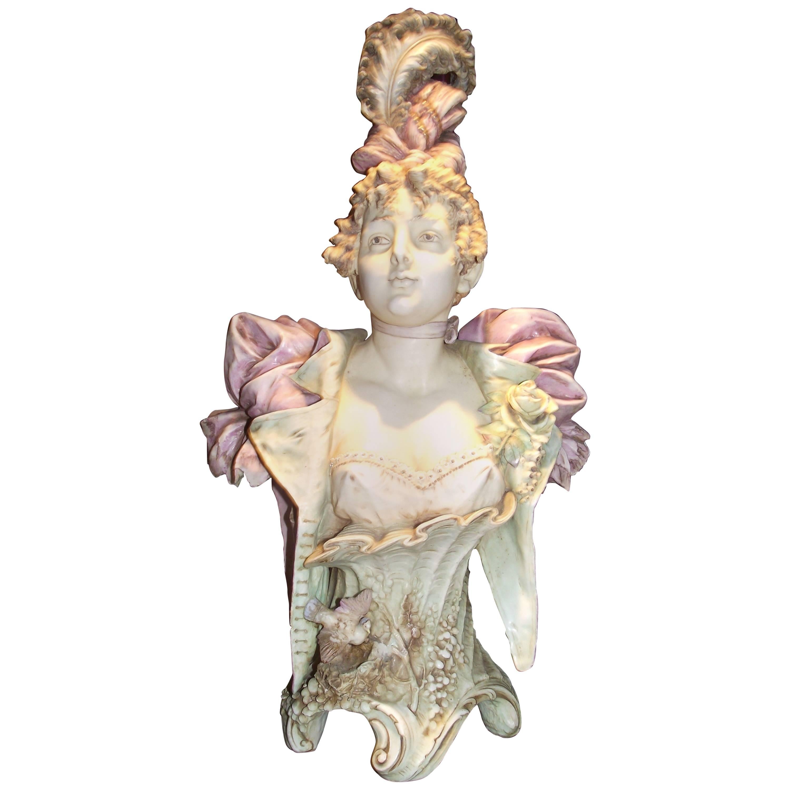 Antique Terplitz Porcelain  Bust, Austrian Porcelain Lady Bust For Sale