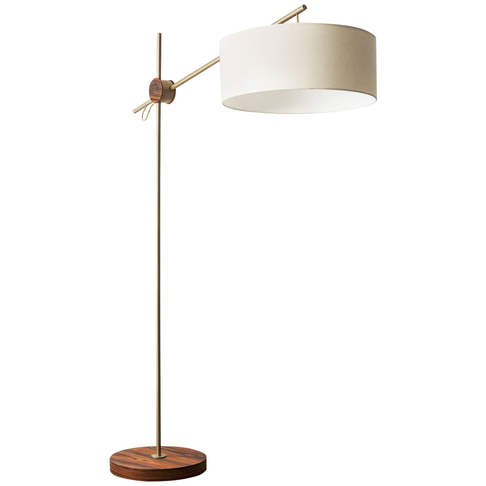 "Rotula" Minimalist Style Floor Lamp in Painted Steel and Pau Ferro Hardwood For Sale
