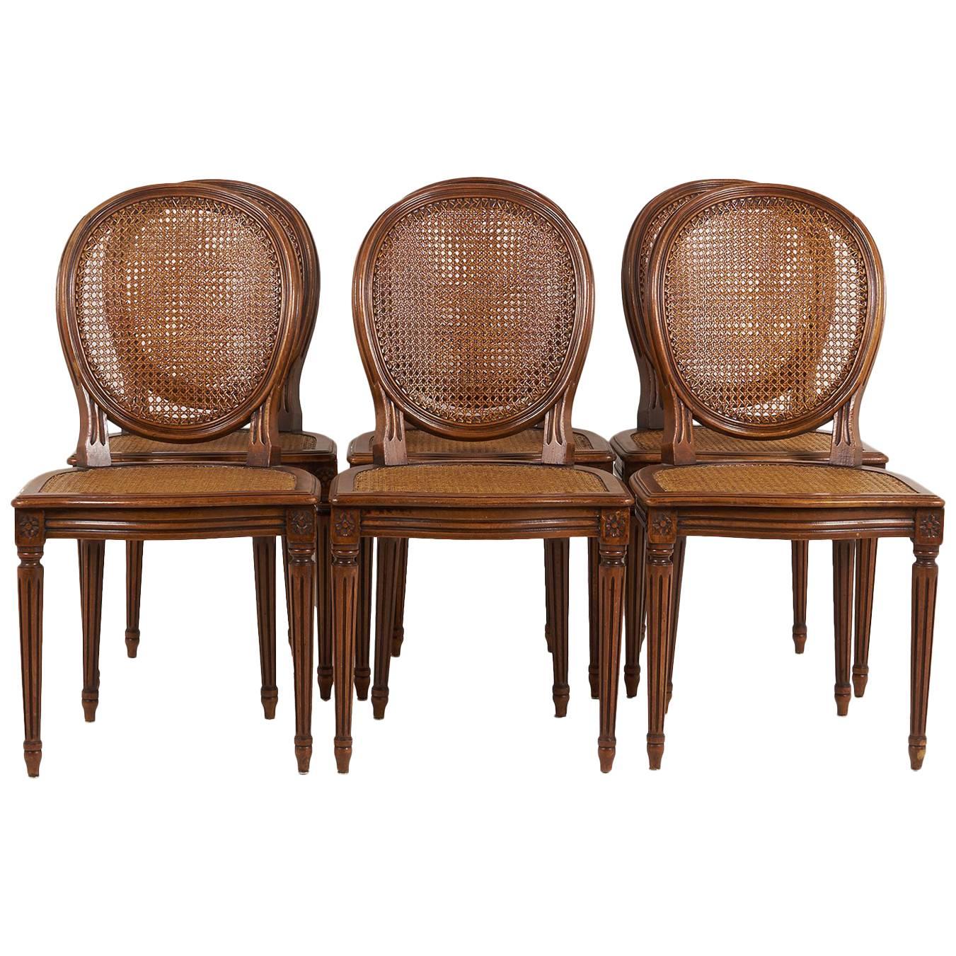 Set of Six Louis XVI Cane Chairs with Cameo Backs FA-1115