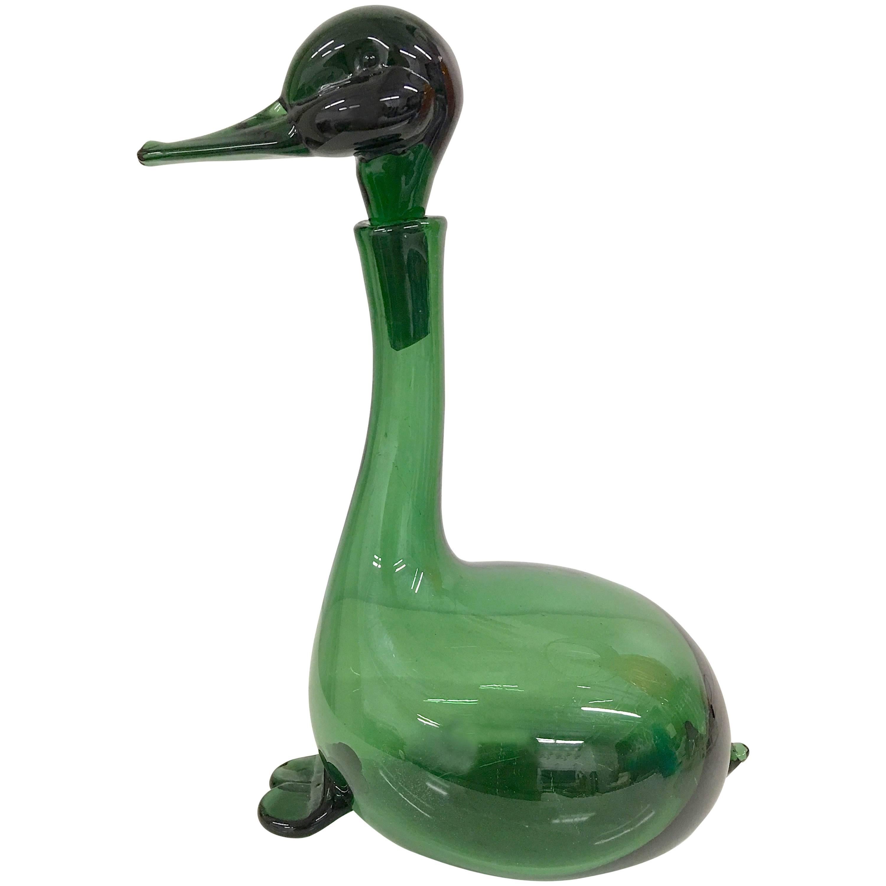 Empoli Green Glass Duck Decanter