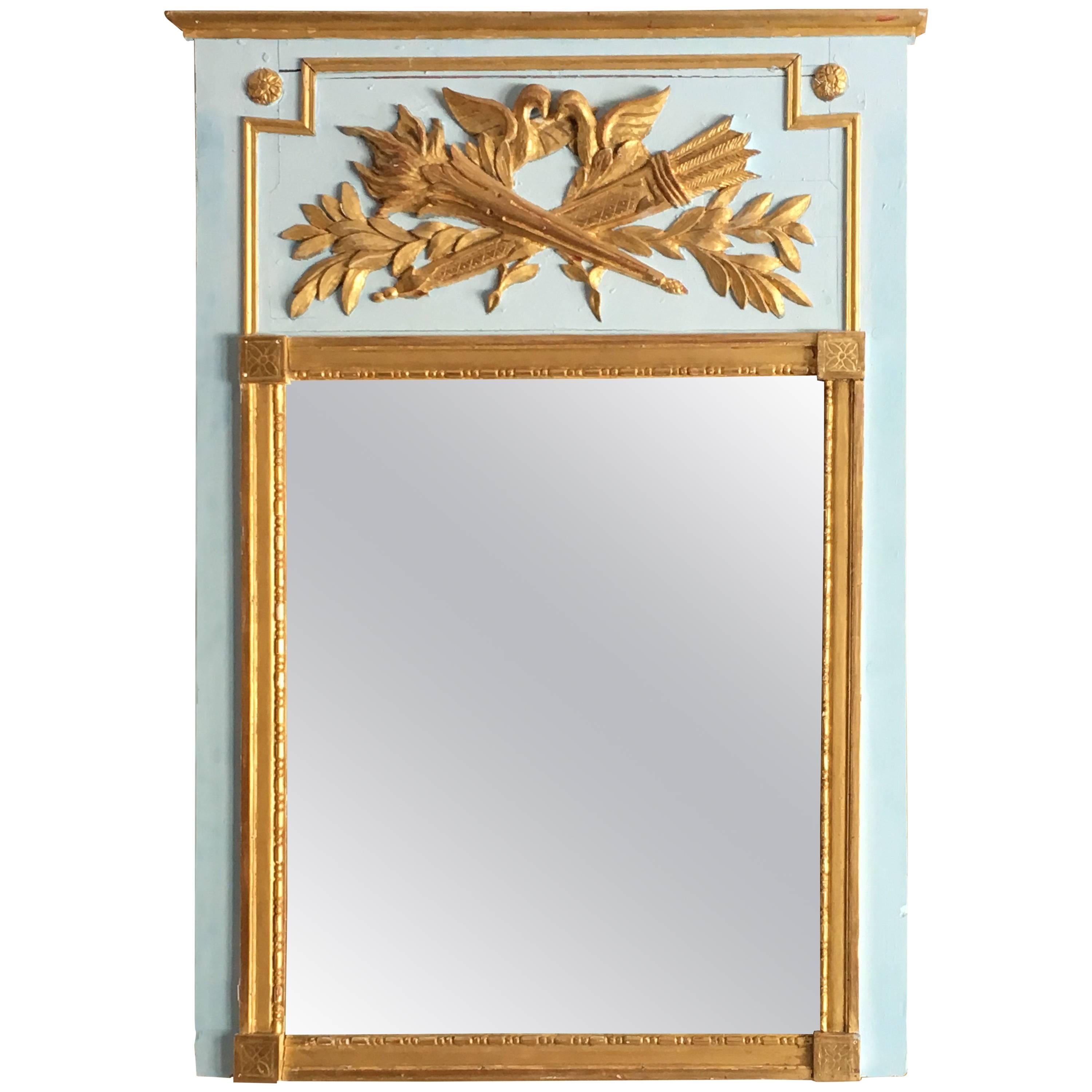 Louis XVI Style Painted and Parcel-Gilt Trumeau Mirror, Late 19th Century 