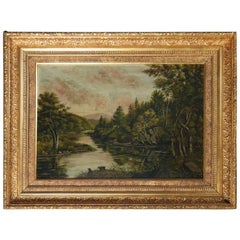 Antique Hudson River School Oil on Canvas Landscape Painting by L. Murray 1884