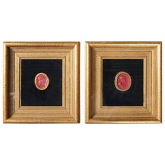 Antique Pair of Miniature Classical Wax Portraits in Giltwood Frames, 19th Century