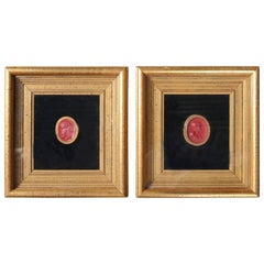 Antique Pair of Miniature Classical Wax Portraits in Giltwood Frames, 19th Century