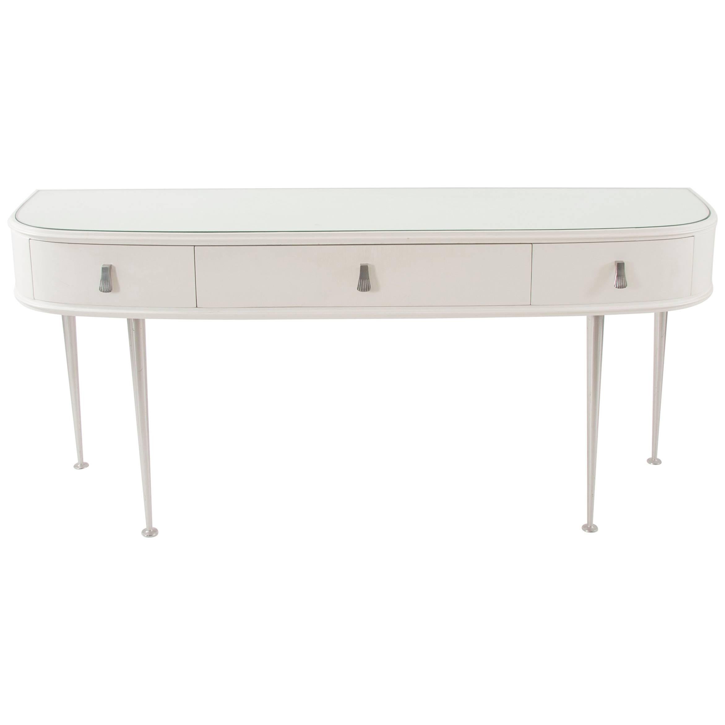 White Midcentury Console Table Vanity Table, Italy, 1950s