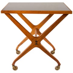 Exceptional Midcentury Wood and Glass Bar Cart, Attributed Ico Parisi, Italy