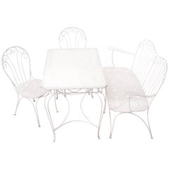 Banc de jardin et chaises blancs du milieu du siècle dernier, table et chaises, fer, Karasek, Autriche, années 1950