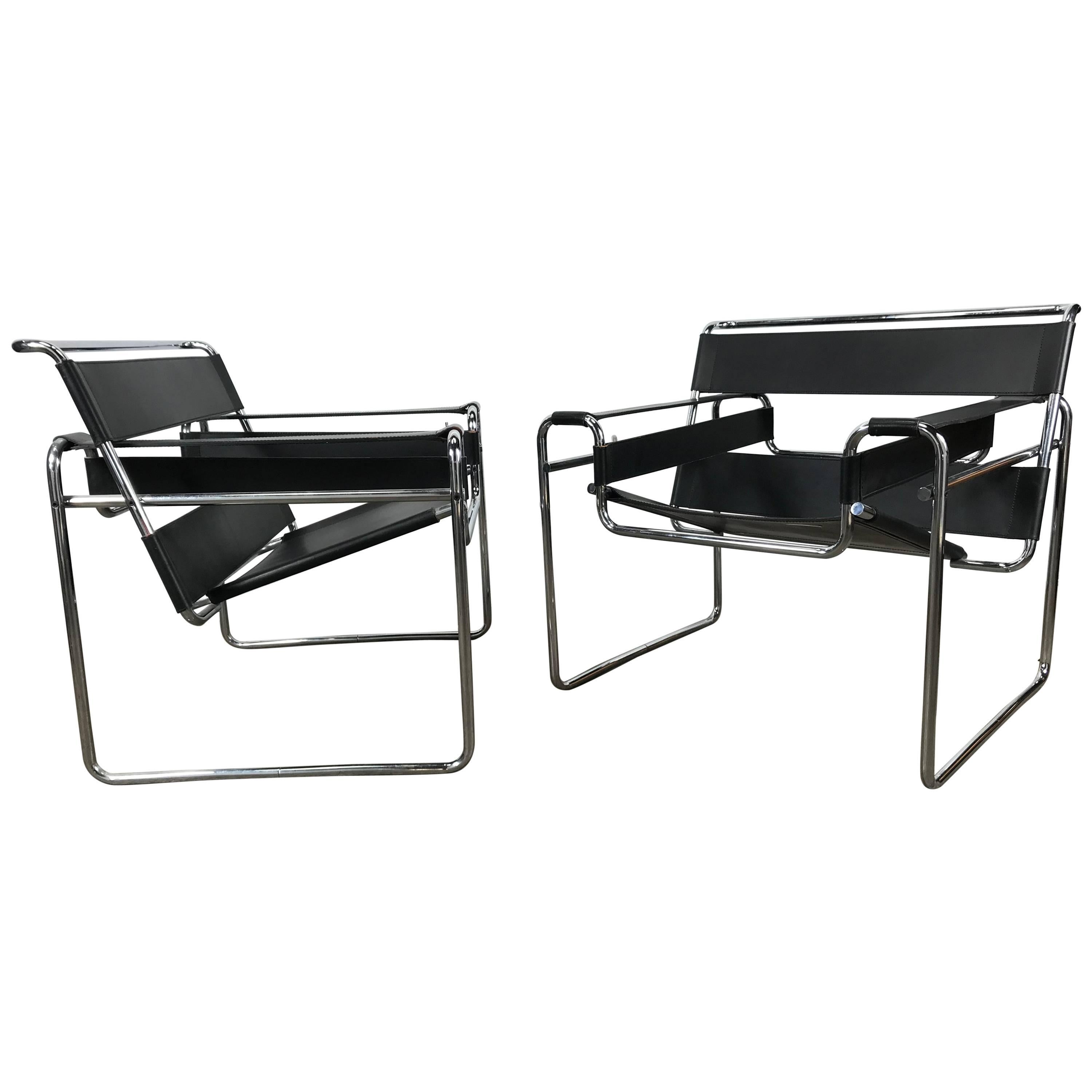 Pair of Classic Bauhaus Marcel Breuer, Wassily Chairs for Knoll
