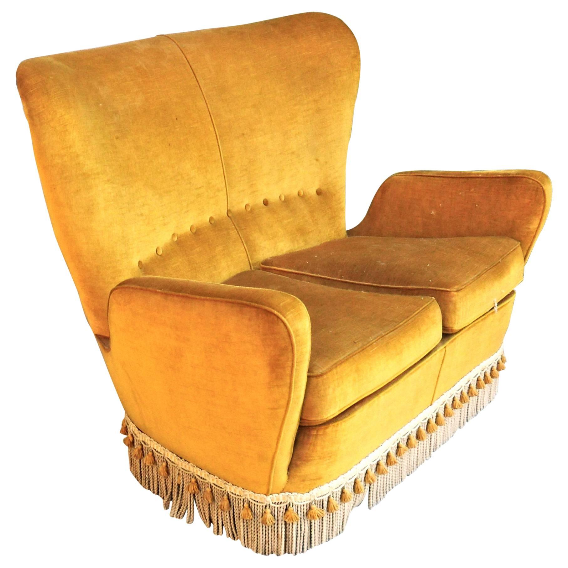 Sala Madini for Galimberti Cantu Small Sofa, 1950s Fully Restored, Gold Velvet