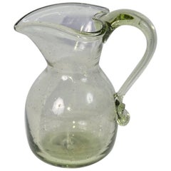 Vintage Handblown Green Glass Pitcher