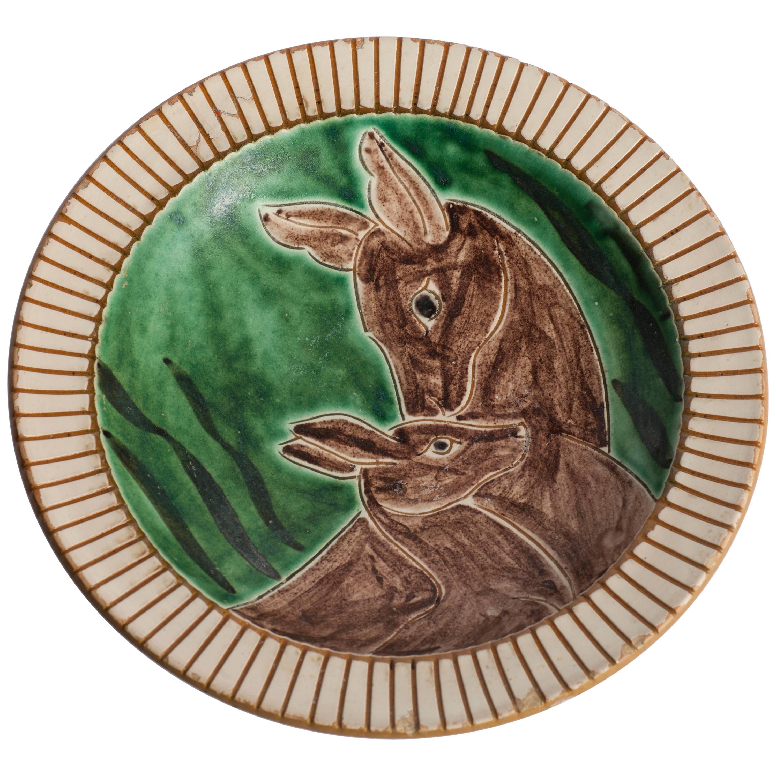 Eslau Plate with Two Deers For Sale