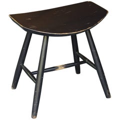 Vintage 1950s Danish Farm House Black Beech Saddle Stool Scandinavian Shaker Bohemian