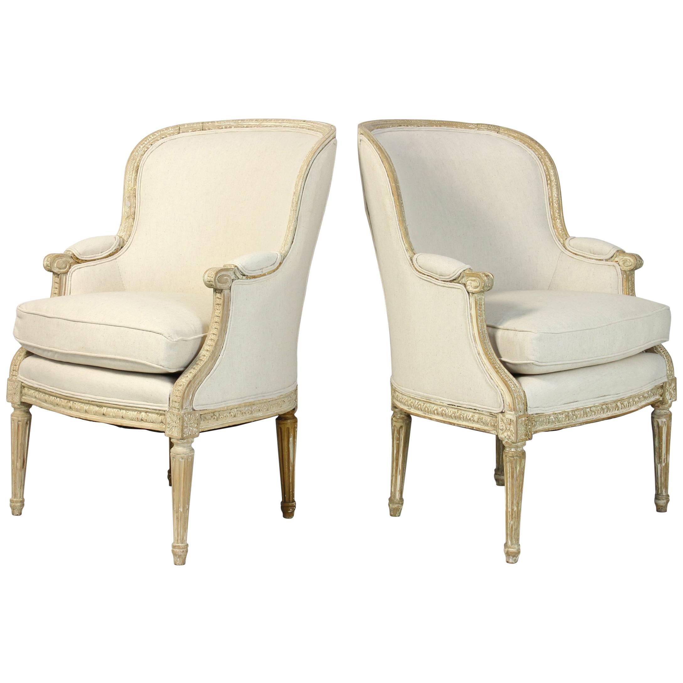 Pair of 19th Century French Bergeres or Armchairs For Sale