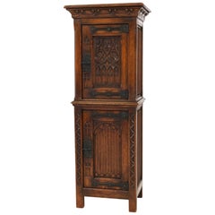 Solid Oak Dutch Gothic Revival Cabinet or Dry Bar, 1940s