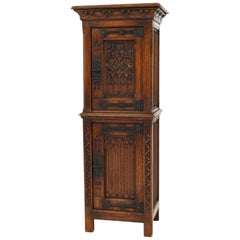 Solid Oak Dutch Gothic Revival Cabinet or Dry Bar, 1940s