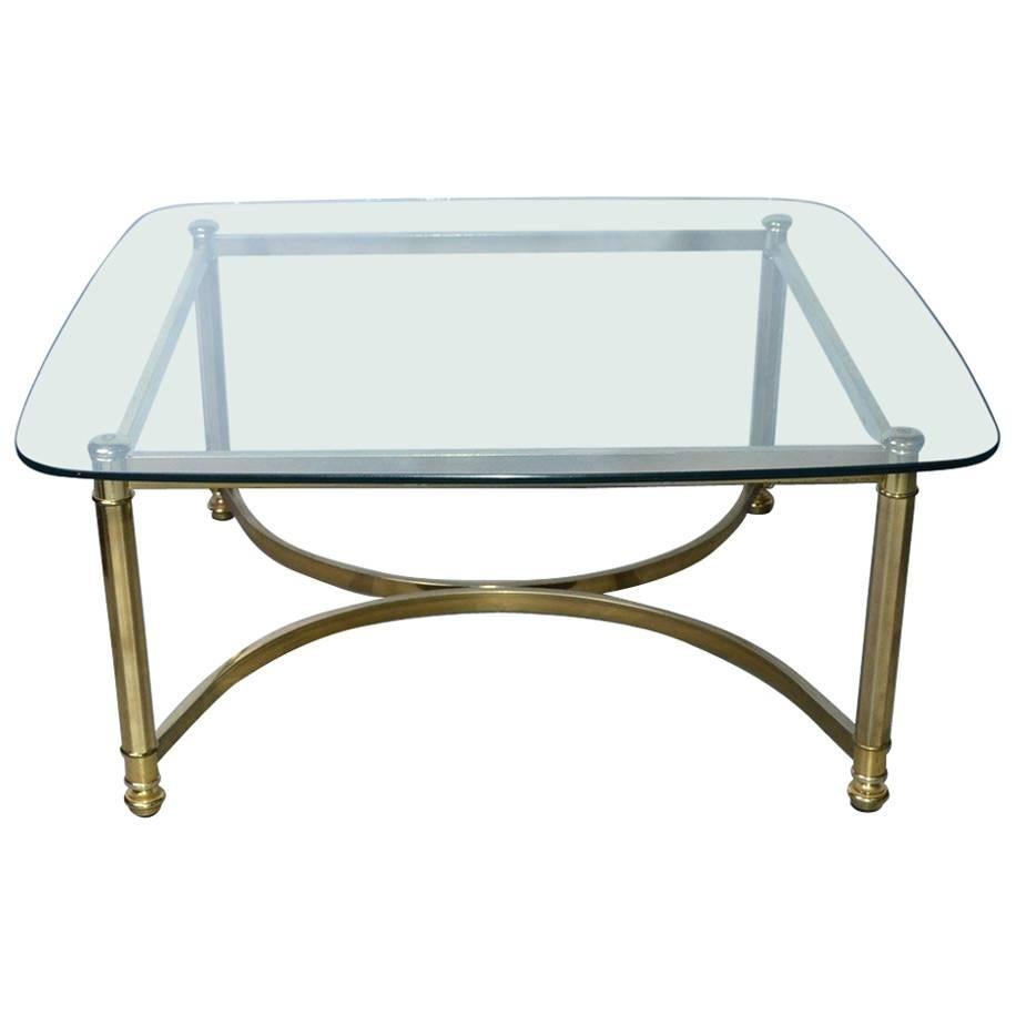 Mid-Century Modern Brass and Glass Top Coffee Table For Sale