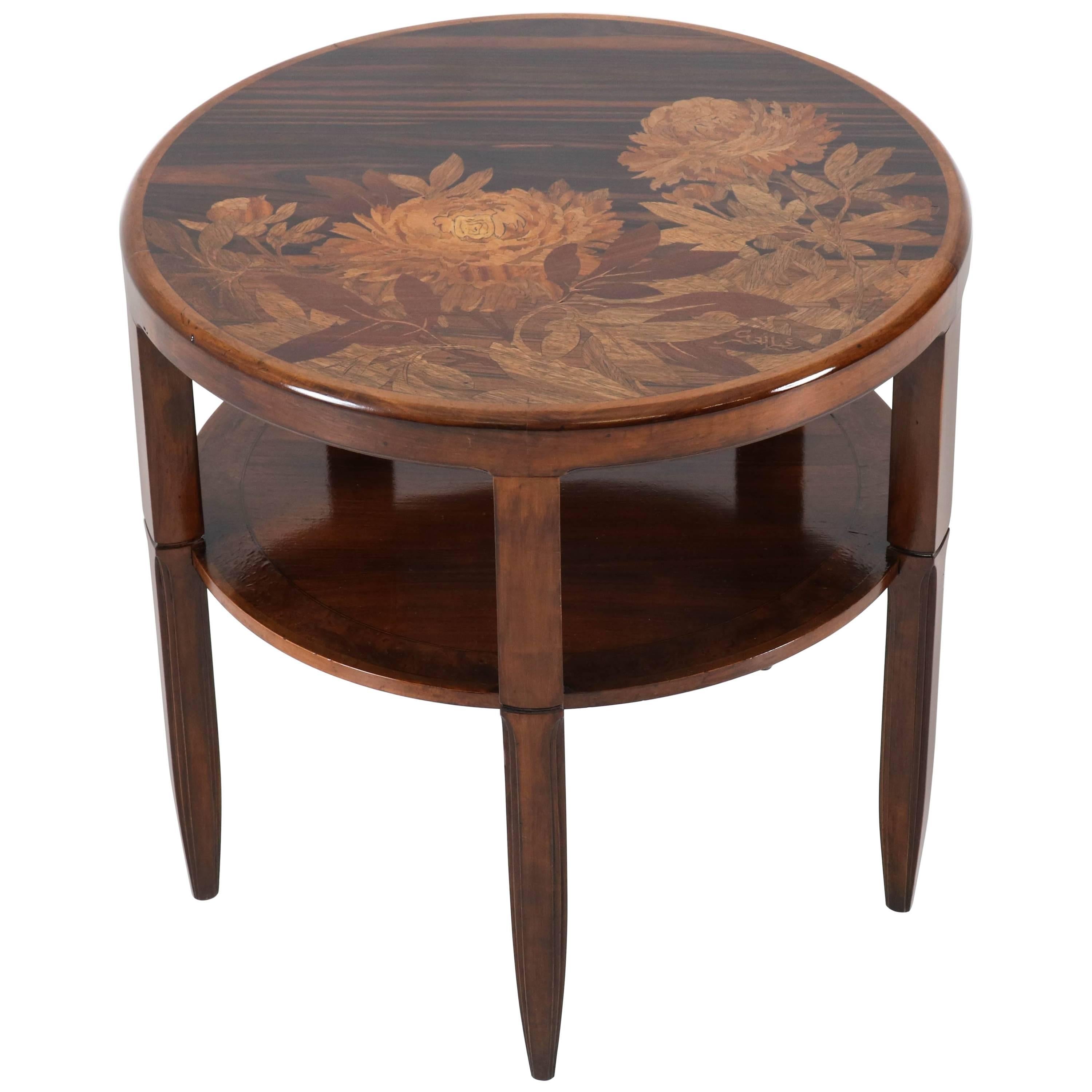 Walnut and Macassar French Art Nouveau Marquetry Table by Emile Gallé, 1900s