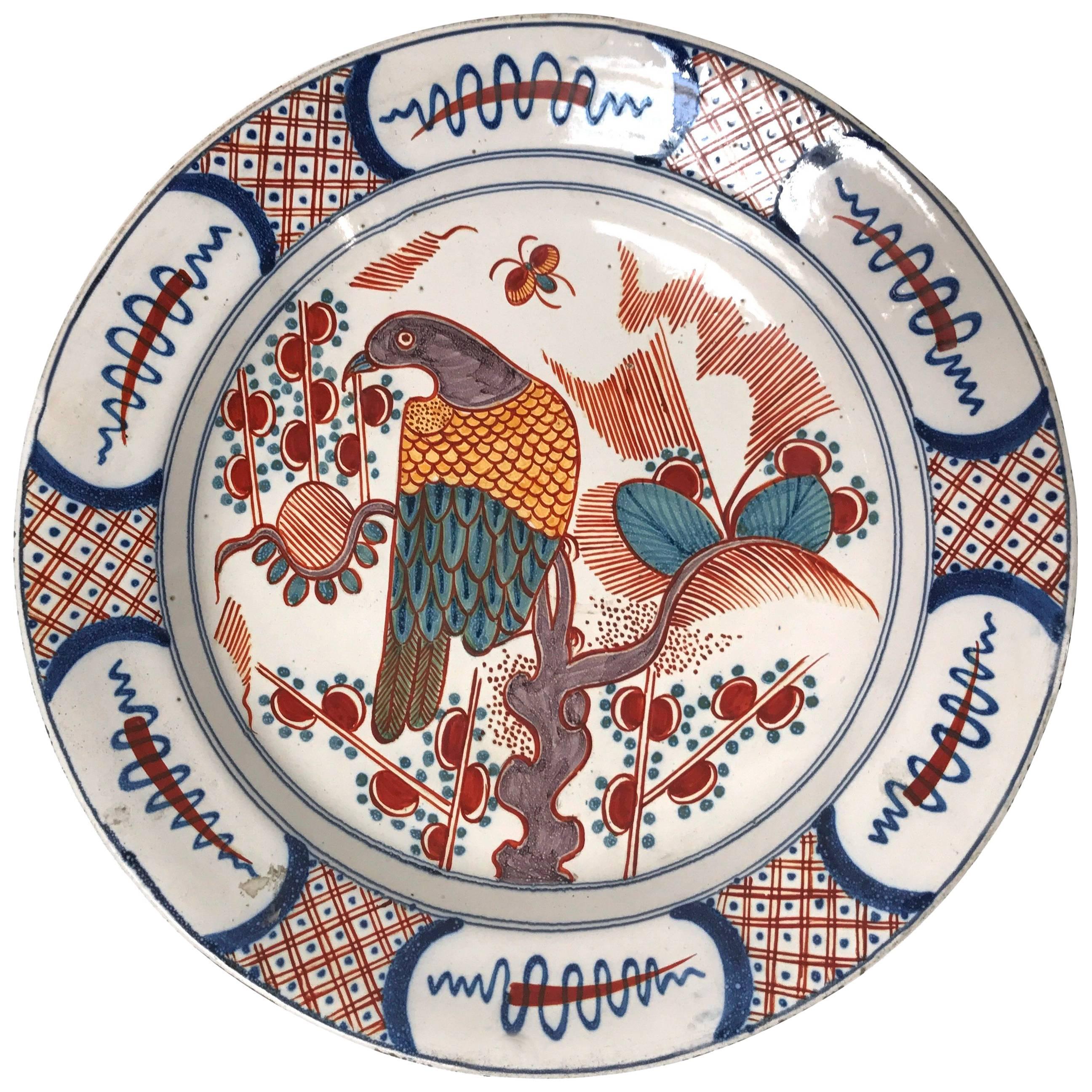 18th Century Polychrome Dutch Delft Platter For Sale