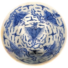 Antique 17th Century Kangxi Transitional Period Porcelain Celadon Qing Bowl Marked