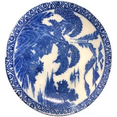 19th Century Large Japanese Meiji Period Blue and White Porcelain Charger