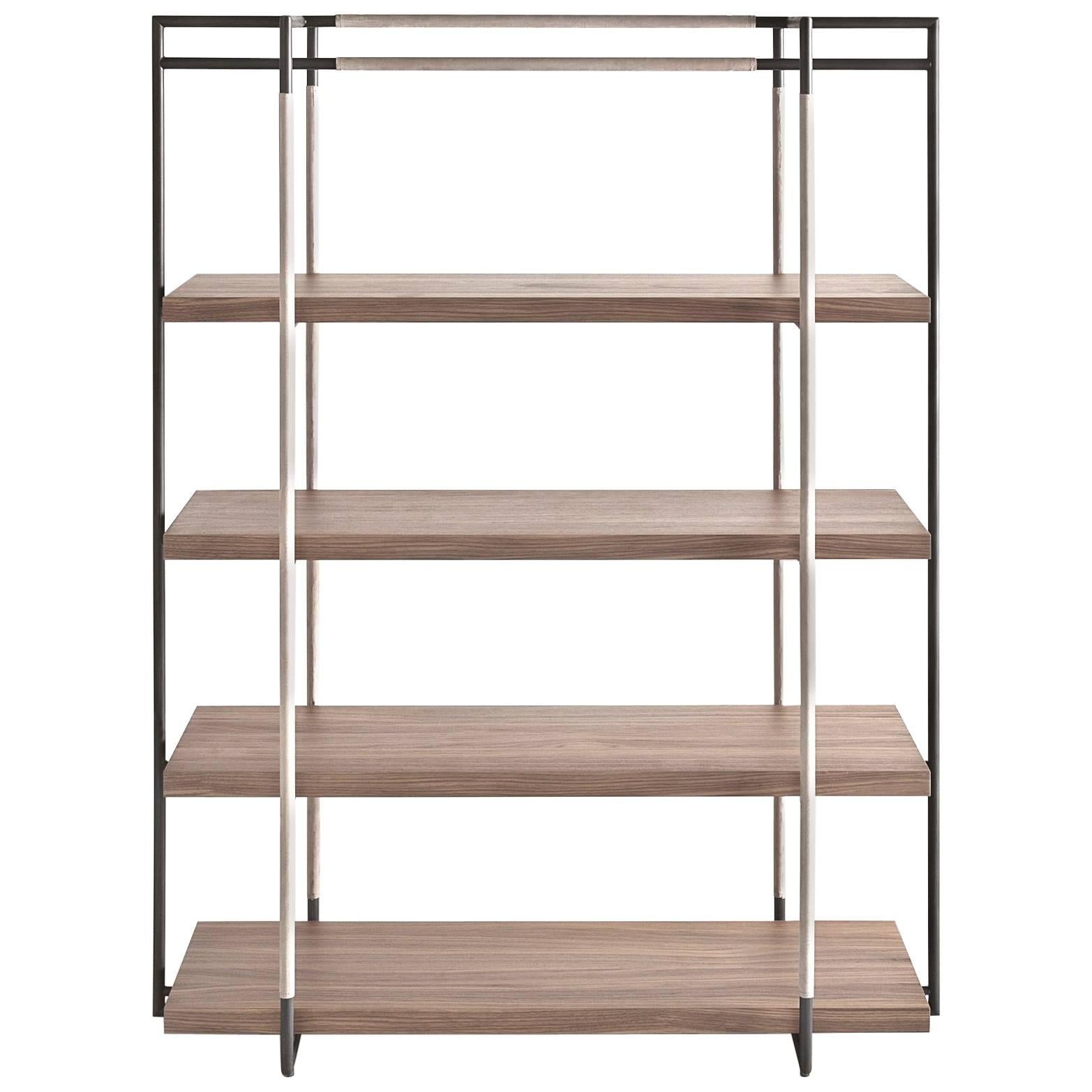 Bak Bookcase by Ferruccio Lavi in Walnut, Steel and Leather in Various Colors For Sale