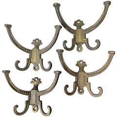Antique Victorian Hallstand or Coat Rack Hooks, Set of Four, Dated 1878 and Marked