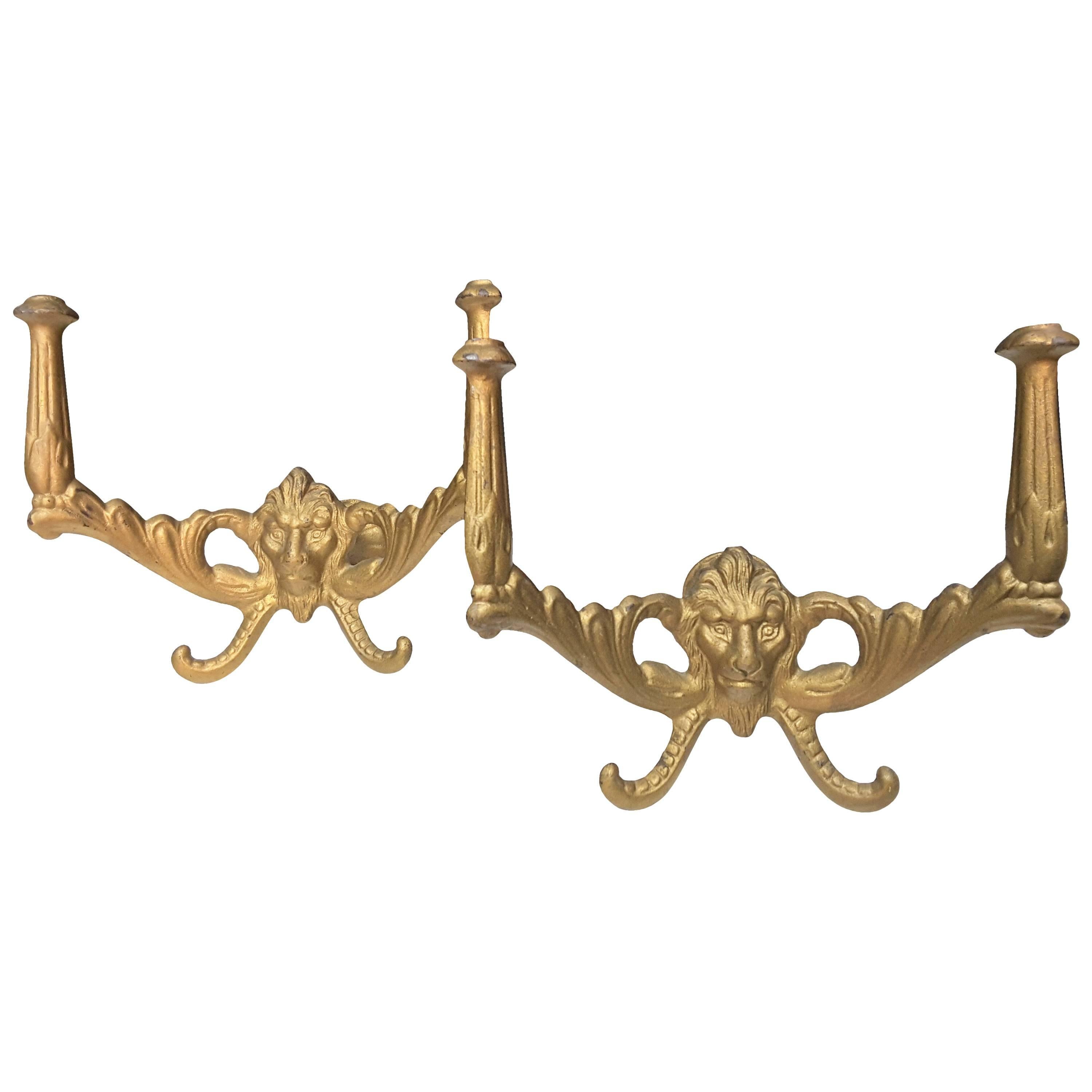 Pair of Victorian Lions Head Mirror/Coat Rack Hooks