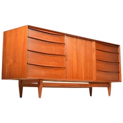 Large Danish Teak Dresser with a Tambour Door by Falster