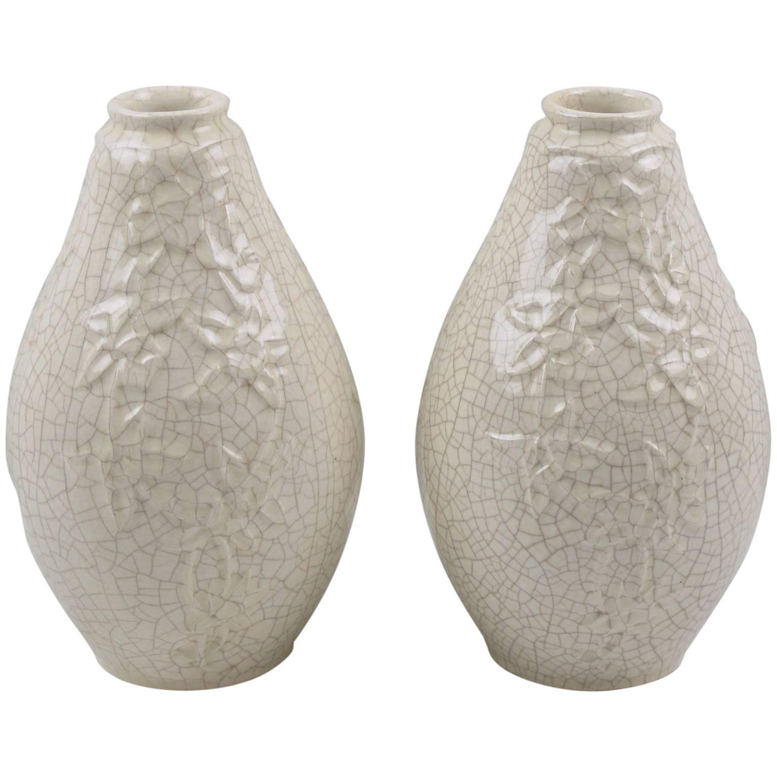 A Pair of Saint Clement French Art Deco Crackle Ceramic Vase