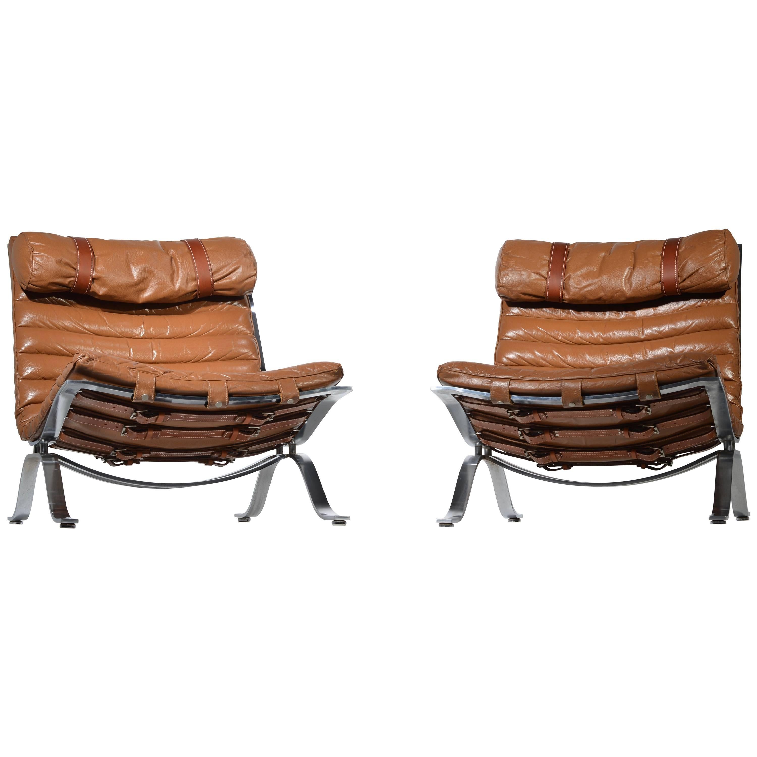 Arne Norell Ari Easy Chairs in Cognac Leather by Norell AB in Sweden