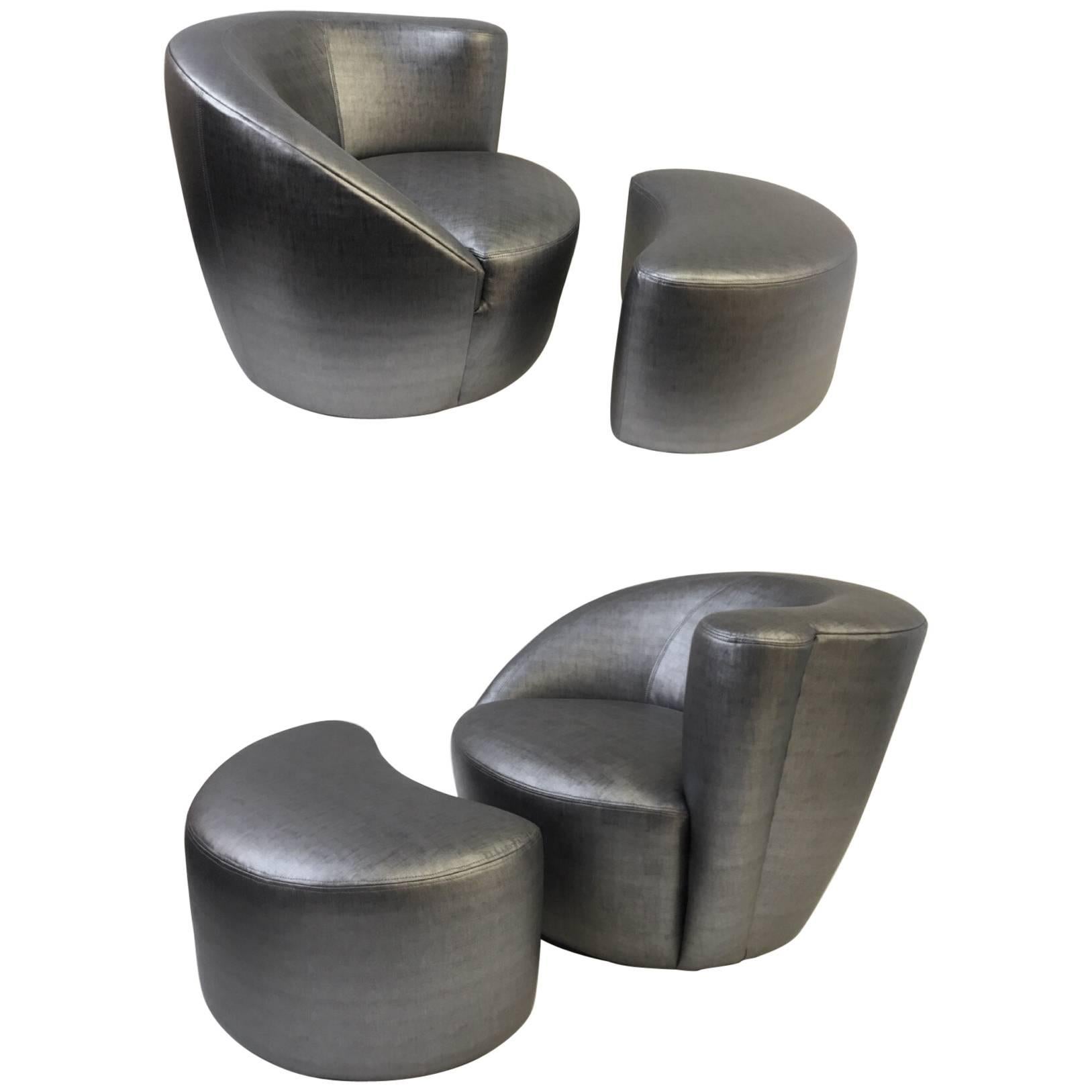 Pair of Swivel Lounge Chair and Ottoman by Vladimir Kagan for Directional