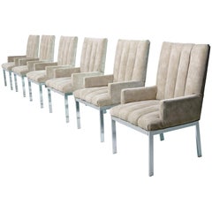 Design Institute of America Chrome and Suede Milo Baughman Armchairs