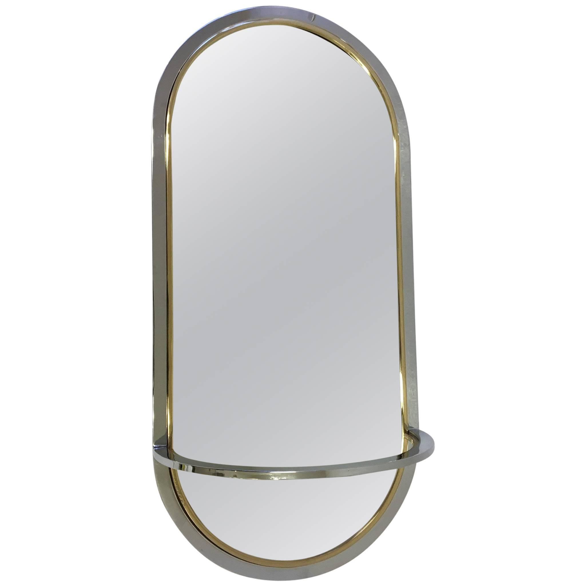 Chrome and Brass Wall Mirror by Milo Baughman for DIA