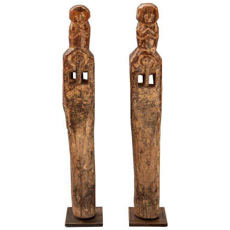 Pair Of Carved Wooden Chair Legs Tharu Nepal Early Mid 20th Century