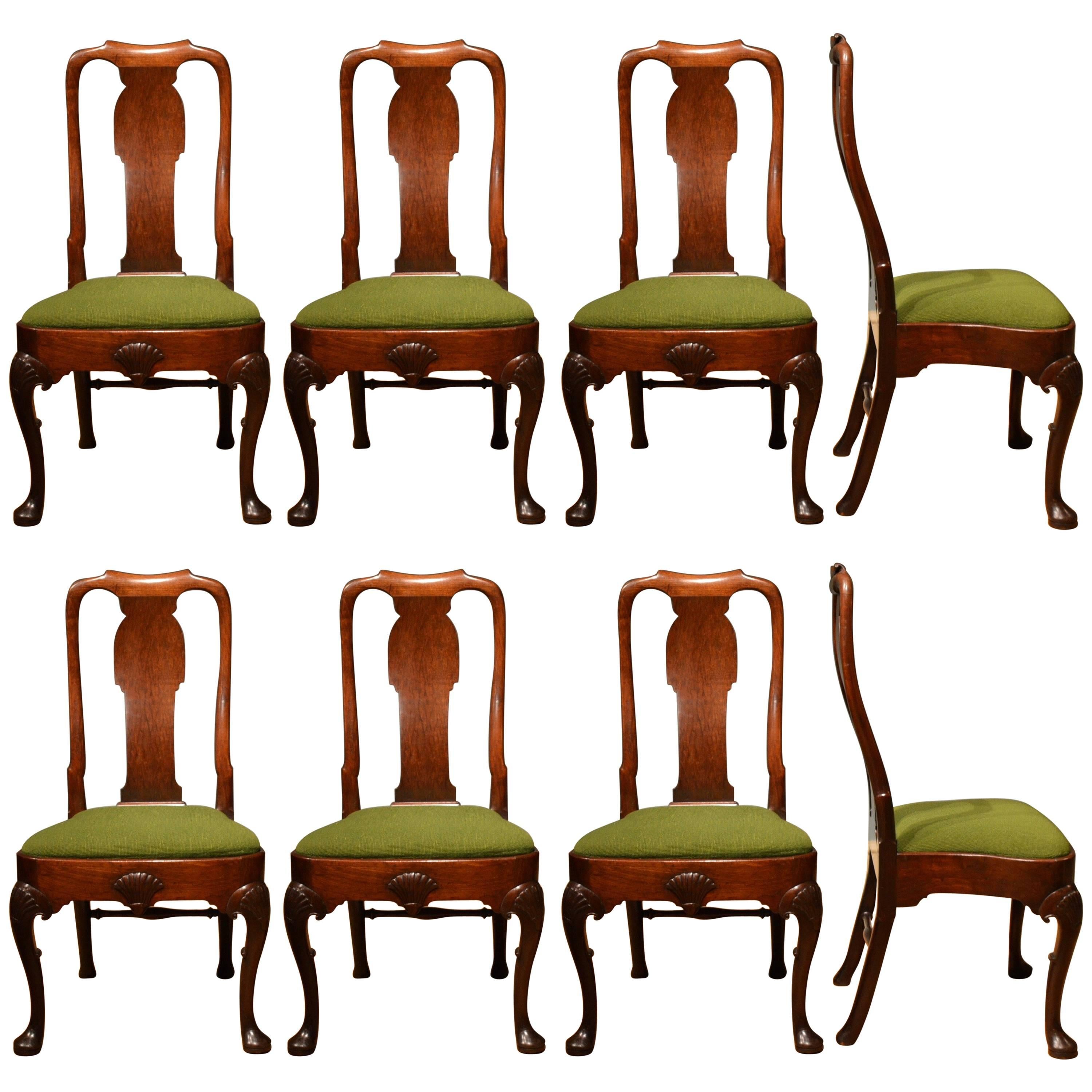 18th Century Set of Eight Cabriole Leg Mahogany Dining Chairs