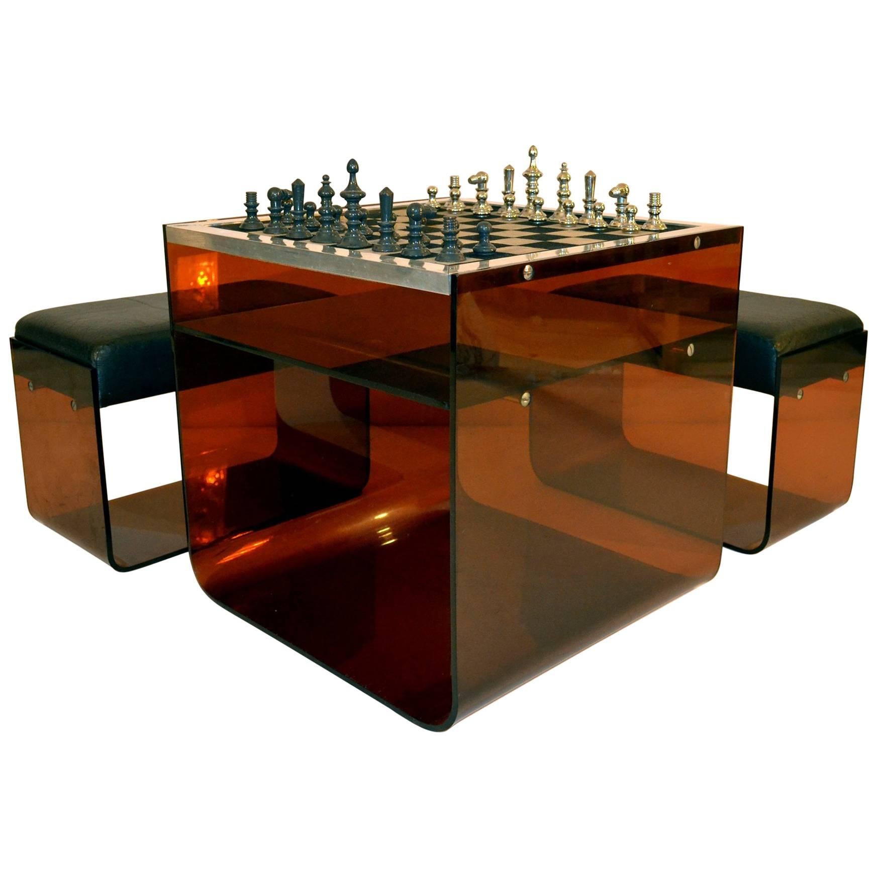 Chess Table in Lucite with Stools Italy