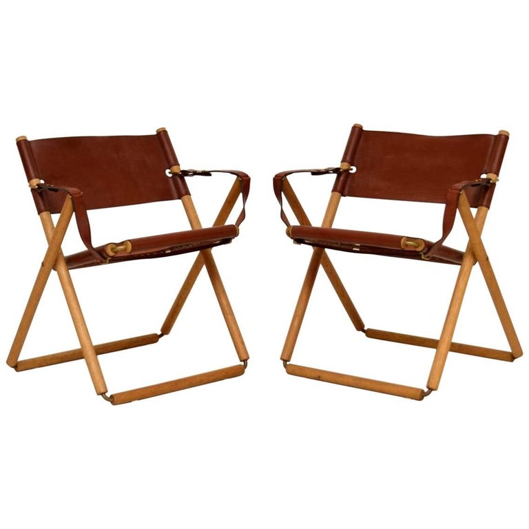 Pair Of Danish Vintage Leather Folding Safari Chairs At 1stdibs Pair Of Danish Vintage Leather Folding Safari Chairs For