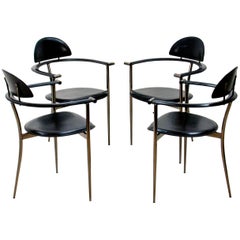 Four Arrben Stiletto Chairs in Black Leather and Chrome