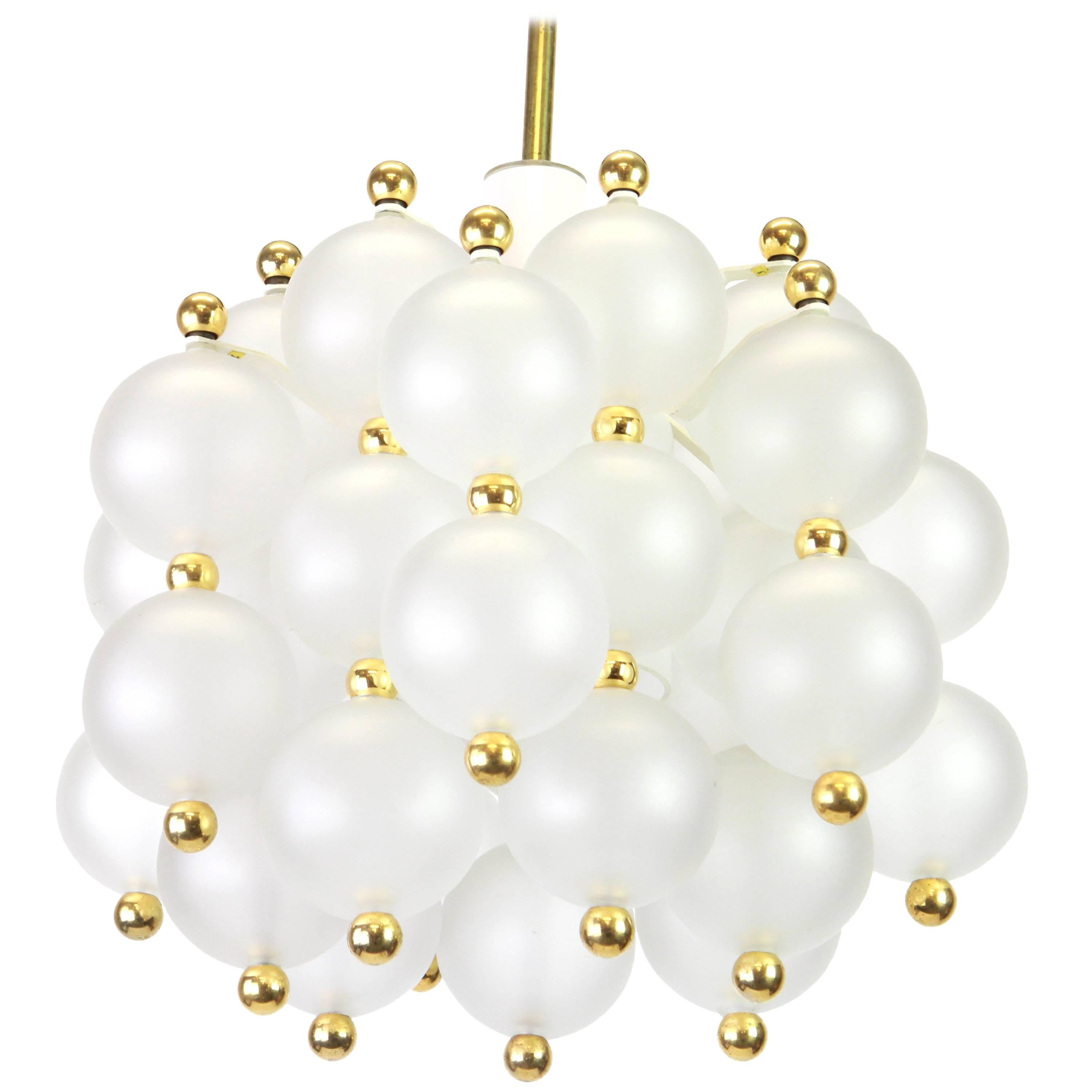 Frosted Glass and Brass Chandelier by Kinkeldey, Germany, 1970s