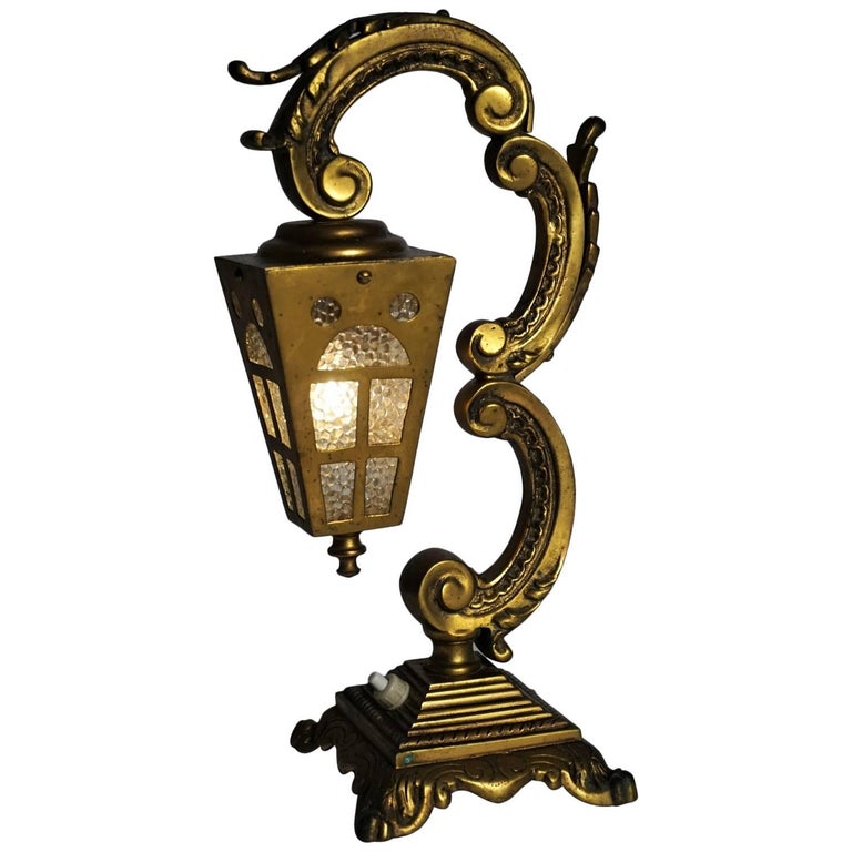 French Art Nouveau Bronze Lantern Table Lamp, circa 1900 at 1stDibs