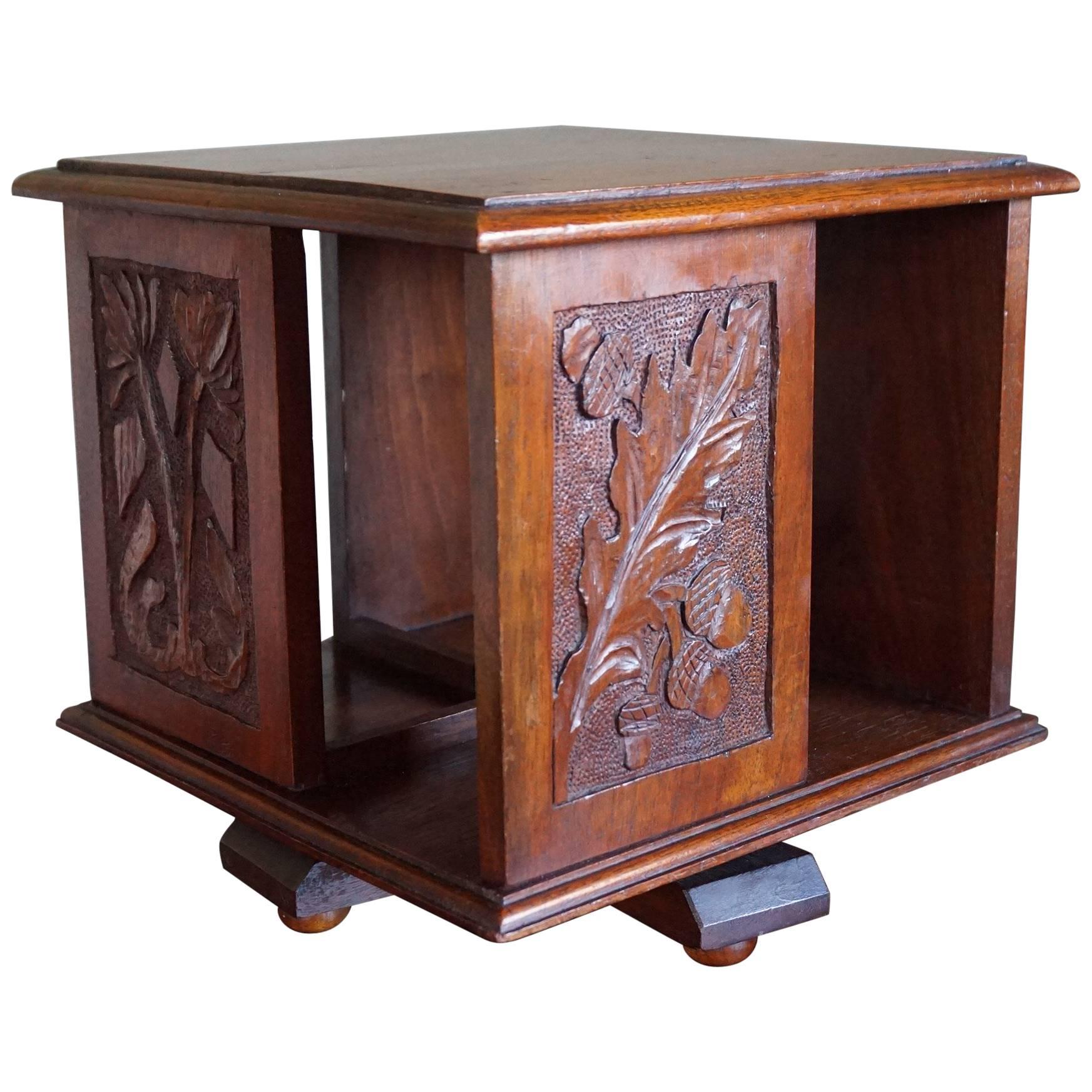 Hand-Carved Arts and Crafts Revolving Bookcase for Placing on a Table or Desk