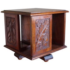 Antique Hand-Carved Arts and Crafts Revolving Bookcase for Placing on a Table or Desk