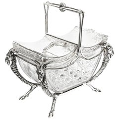 Antique Victorian Silver Plate and Cut Crystal Biscuit Sweets Box, 19th Century