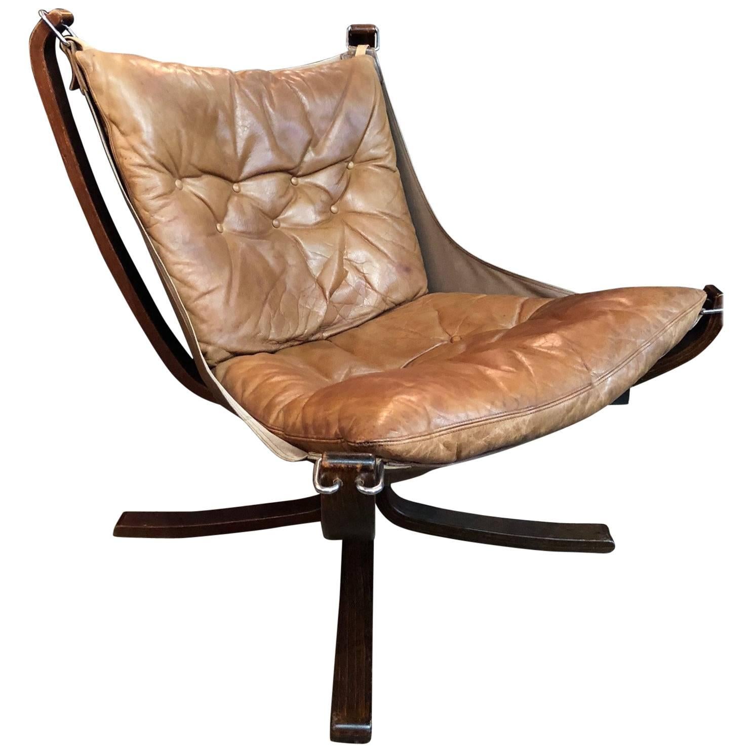 Vintage Low Back Black Leather Falcon Chair Designed by Sigurd Resell For Sale