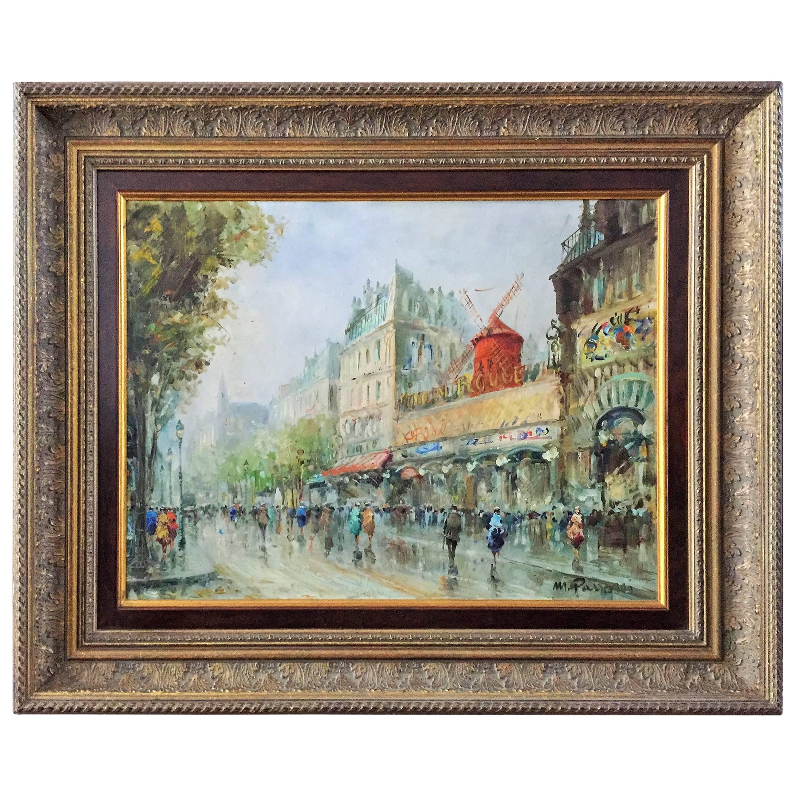 Early 20th Century French Oil Painting "Le Moulin Rouge" by Mario Passoni