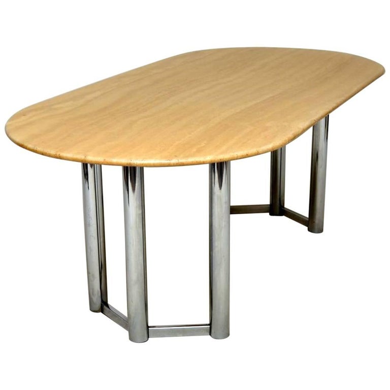 Vintage White Brown Grey Oval Marble Dining Table, MidCentury, France, 1970s at 1stdibs